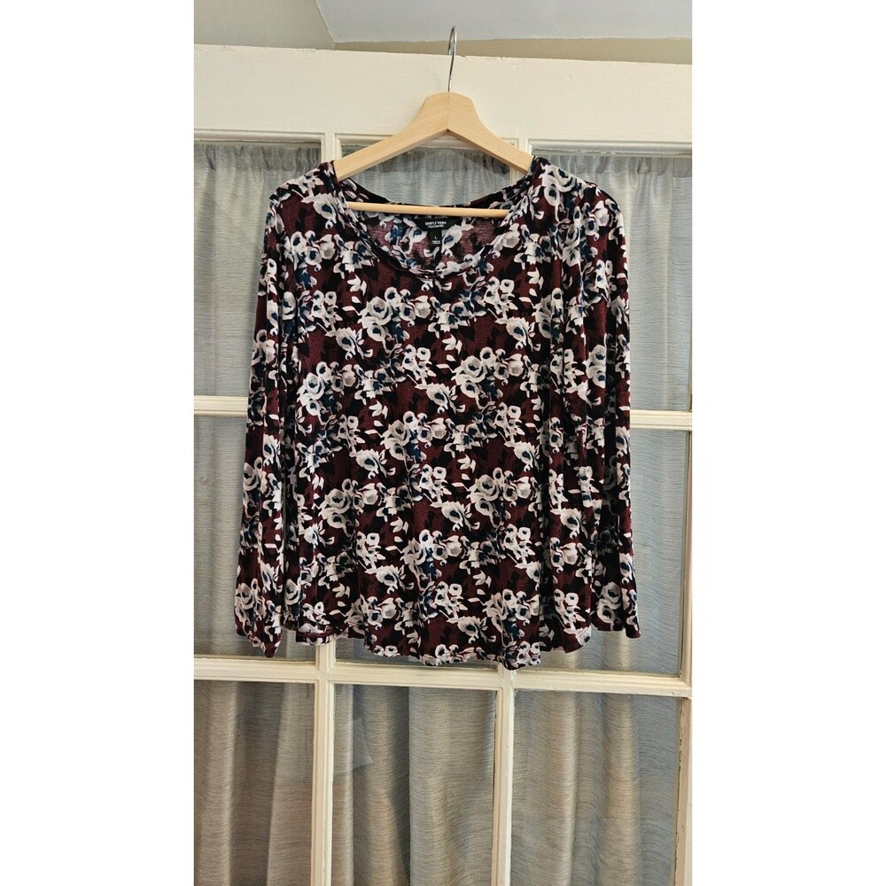 Simply Vera Vera Wang Womens Large Floral Shirt Rayon Knit Top Burgundy